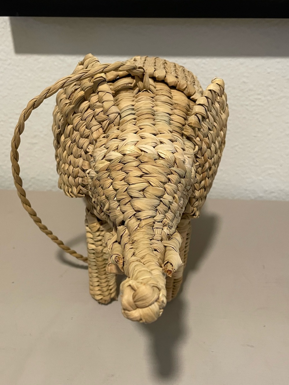 Handwoven Straw Elephant Accent Figurine - Natural